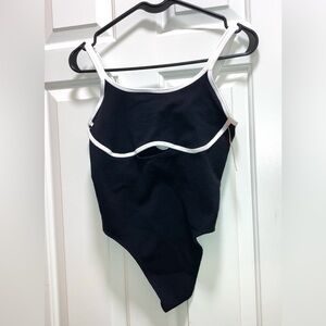 Colsie Womens Bodysuit Contrast trim keyhole front thong bathing suit Size M NWT